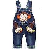 DEBAIJIA Baby Jungen Mädchen Denim Latzhose Kleinkind Hosenträger Jeans Overall AFFE mit Banane - 100