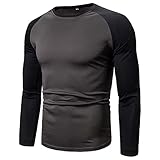 T-Shirt Herren Rundhals Spleißen Slim Fit Langarmshirt Herren Frühling Herbst Basic Baseshirt Herren Einfachheit Lässig Muskelshirt Herren Workout Fitness All-Match Sweatshirt H