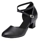 Minishion Damen Leder Salsa Latin Tanzschuhe Tango Schuhe Absatz 5cm Schwarz EU 38