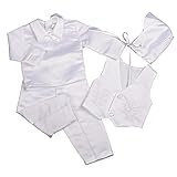 Lito Angels Satin Taufkleidung Taufanzug für Baby Junge, 4 Teiliges Taufe Anzug Set mit Taufhaube, Größe 0-3 Monate 62, Weiss, Lang