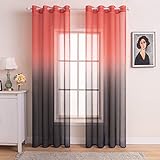 MIULEE 2er Set Farbverlauf Vorhang Voile Sheer Leinenvorhang Dekoschal mit Ösen transparent Gardine Schlaufenschal Ösenschals für Wohnzimmer und Schlafzimmer 140 X 245 cm (B x H) Rot und Schw