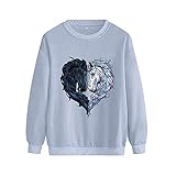 BLIBUNALA Valentinstag T-Shirts für Frauen Langarm Tops Casual Rundhals Pullover Sweatshirt Top Blusen, grau, XS