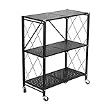 gduuq-Warenkorb. Bodenstehend Küche Storage Rack, Küchenutensilien, Faltbare Trolley, Ofen-Free-Regal (schwarz, 71.1 * 86.8 * 34.4CM)