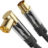 KabelDirekt – Antennenkabel – 3m (75 Ohm, 90° gewinkelte Koax Buchse W  gerader Koax Stecker M, Koaxialkabel geeignet für TV, HDTV, Radio, DVB-T2, DVB-C, DVB-S, DVB-S2, Winkelstecker)