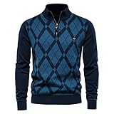 Pullover Herren Herbst Winter Einzigartig Mode Halber Reißverschluss Design Herren Sweater Britischer Stil Slim Fit Jugend Langarm Hoher Kragen Herren Strickwaren A-Dark Blue XXL