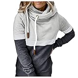 AFFGEQA Damen Colorblock Pullover Hoodie Rollkragenpullover Atmungsaktiv Parka Leichte Übergangsjacke mit Kapuze für Frühling Herb