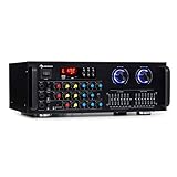 auna Amp-Pro1 BT PA-Verstärker, Leistung: 2x50 Watt RMS, Bluetooth, USB-Anschluss, 3X Mikrofon-Eingang, SD/MMC-Kartenleser, 7-Band-Equalizer, AUX- und DVD-Eingang, Regelbereich für Mikrofon, schw