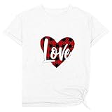 Mode Herz Kurzarm,Loose Frauen T-Shirt bedruckt Loose Casual O-Neck Top Niedlich Mädchen Bluse Casual Rundhals Kurzarm Geschenk Valentinstag, weiß, XXX-Larg