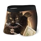 Herren Boxershorts Comfort Unterwäsche Classic Stretch Sport Trunks Coole Kurze Unterhose, Lucky Black Cat and Money Cash Black, XXL