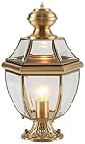 ZXHFDC Outdoor-Säulenkopflampe American Country Rostfreie Säulenlampe Korrosionsbeständige Kupfersockellampe Bronze wasserdichte Säulenlaterne Outdoor-LED-Beleuchtung Tischlampe Externe Stehlamp