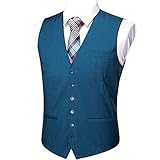 Barry.Wang Herren-Weste mit V-Ausschnitt, einfarbig, Wollmischung, 3 Taschen, für Hochzeit, blau, S