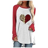 Longshirt Damen Soft Komfortabe Oberteile O-Ausschnitt Langarmshirt Casual Locker Langarm Tunika T-Shirt Long Bluse Jumper Tops(rot,XXL)