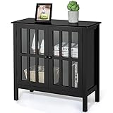 DREAMADE Sideboard mit 2 Glastüren, Aufbewahrungsschrank Küchenschrank mit Regalen, Wohnzimmerschrank Kommode, Multifunktionaler Beistellschrank für Wohnzimmer, Esszimmer, Küche, Flur (Schwarz)