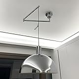 Silber Chrom Pendelleuchte 1-flammig Esstischlampe, Modern Industrie Drehbar Pendellampe mit Auslegearm, Rund Metall Lampenschirm, Höhenverstellbar Deckenlampe für Esszimmer, Schlafzimmer ∅35