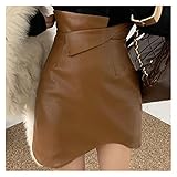 SLATIOM Mode Unregelmäßige Leder Minirock Frauen Hohe Taille Paket Hüfte A-Linie Rock Plus Größe (Color : Brown, Size : L code)