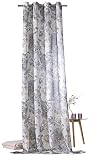 heimtexland ® Ösenschal Gardine Aquarell Blumen Blau Natur Leinen Halbtransparent HxB 245x135 Modern Landhaus Vorhang Typ761