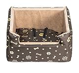 BOUTIQUE ZOO Hunde Autositz | Autositz für Hunde, Katzen, Haustier | Rückbank, Beifahrersitz | Hundebett, Hundetasche | Polyester, Wildlederimitat | Farbe: Braun/Gold | Große: L (57x50 cm)