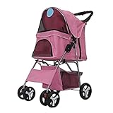 MFFACAI Haustier Kinderwagen Hund Katze Kinderwagen Kinderwagen Jogger Buggy, Klein und Zart Vierrädrig Leichte Faltbare Outdoor-Reise Atmungsaktive Sonnenschutzräder Stoßfest (Color : Pink)