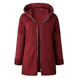 BAOBU Oversized Teddy Hoodie Damen Plüschmantel mit Taschen, Fleece Plüschjacke Herbst Einfarbige Pullover Winter Kapuzenmantel Damen Pelzige Jacke mit Kapuze Plüschjacke Mantel Zip Plü