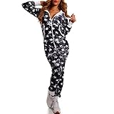 Crazy Age Jumsuit Strampler Ganzkörperanzug für Damen mit Sternen Muster S M L XL (L, Navy (A))