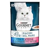 PURINA GOURMET PERLE Feuchtigkeitskatze mit Platesse und ganzen Garnen, 24 Beutel à 85 g (Packung mit 24 x 85 g)