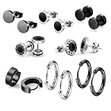 Hongyantech 8 Pair Herren Edelstahl Ohrringe, 8mm Edelstahl Ohrclips Emaille Ohrschmuck Piercing Ohr Lünette runde Coole Ohrstecker Tunnel Piercing für Männer,