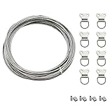 Drahtseil 2mm Edelstahl Drahtseil mit Kunststoffmantel, Stahlseil 2mm mit 8 Pressösen und 8 Bild Aufhänger, Stahlseil mit ösen für Gardinenaufhängung Bildaufhängung Seil (8m)