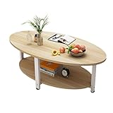 QIFFIY Beistelltische Ovaler Couchtisch mit gekreuzten Eisenbeinen, 2 Tier-Teetisch-Endtisch for Home-Büro, Beistelltisch mit Fußkissen (100 * 50 * 45 cm) Couchtisch (Color : Beige)