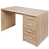 BAKAJI Schreibtisch mit Kommode mit 4 Schubladen Tisch Computertisch Holz Eiche, Verbundholz Metall, S