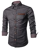 JINIDU Herren-Jeanshemden Langarmhemd mit Knopfleiste und normaler Passform,Grau,M