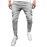 PMDKLSPQ Karierte Hose Herren Schwarz Weiß Slim Fit Sporthose Elegant Jogginghose Straight Freizeithose Regular Cargo Pant Skinny Trousers Mit T