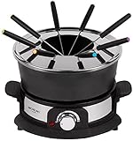 Raclette Grill I Tischgrill I Raclettegrill I Thermostat I antihaftbeschichtete Grillplatte mit Teflon Beschichtung I inkl Pfannen + Spatel (8 Personen Fondueset)