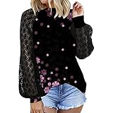 TTWOMEN Damen Rundhals Langarm Pullover Tops Spitze Schmetterling Gedruckt Schulterfrei Lässige Lose T-Shirt B