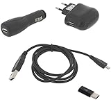 foto-kontor Zubehör Set Typ C für HTC One M10 10 Bolt U Play U Ultra U11 U11 Life U11 Plus U12+ U12 Life Netzteil KFZ Ladekabel USB Datenkab