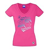 Volkspark Hamburg Streetwear Damen T-Shirt Vintage Typo Metallic Blau Druck (pink, l)