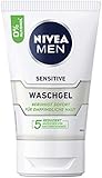 NIVEA MEN Sensitive Waschgel (100 ml), seifenfreies Reinigungsgel mit Kamille und Vitamin E für empfindliche Männerhaut, beruhigende Gesichtsreinigung mit 0% Alk