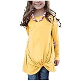 Xiangdanful Mädchen T-Shirt Longsleeve Baumwolle T-Shirt Langarmshirt Lässige Einfarbig Longsleeve Tunika Tops Knoten Vorne Knopf Langarm Lässige Lose Bluse T-S