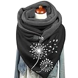 Briskorry Dreieckschal Damen Schal Herbst Winter Warm Drucken Scarf Poncho Cape mit Knopf Soft Wrap Großen Dreieckschal Löwenzahn-Druck Herbstschal Warm Winterschal Mode D