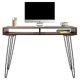 WOMO-DESIGN Schreibtisch Lucca mit 2 offenen Fächern und Hairpin Legs, 110x76x60 cm, Unikat, Handgefertigt, Massivholz, Vintage, Computertisch Bürotisch Arbeitstisch PC Laptop Tisch, für Home O