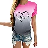 Gradient Top Valentinstag Damen Große Größen Drucken T-Shirt Drucken Kurzarm Oberteil Kurzarm-Shirt Elegant Rundhals Tunike Sexy Slim Top Mode B