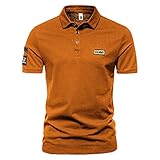 YOYHX Herren Solid Color Revers Polo Shirt Casual Kurzarm Letter Logo Revers Polo Shirt Tops, khaki, L