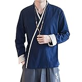 Kimono-Cardigan für Herren, Übergröße, japanischer Samurai, lässig, Kimono, Jacken, Streetwear, marineblau, Larg