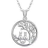 Sterling Silber Katzenhalskette - Niedliche Katze auf dem Baum Anhänger, runder Anhänger 18 'Kette Katzen Halskette Schmuck für Frauen, Mode Baum und Katzenschmuck Geschenk mit feiner Schmuck