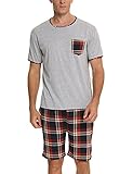 BESDEL Herren Pyjama Set Pyjamas Kurzarm Loungewear und Karierte Hosen Rundhals Lounge Nachtwäsche Grau XXL