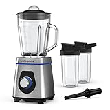 Standmixer Smoothie Maker, 1200w Blender Mixer mit 1.5 Liter GlasbehÄlter, 2x Trinkbecher für Ice Crush, Smoothie, Juice und Pulse, SpÜlmaschinenfest, Edelstahl von ACOQOOS