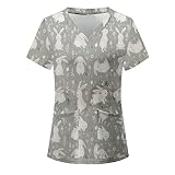 Damen Kasack Pflege LäSsig Sommer Arbeitsuniform Bluse T-Shirt Uniformen V-Ausschnitt Mock Wrap Scrub Unisex Top Einfarbig Kurzarm Gute QualitäT V-Neck Top S