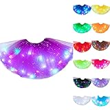 Glücksvogel Tüllrock Damen Ballettkleid Klassisch Tutu-Rock Paillette Elastischer 3-lagiger kurzer Rock Unterkleid Petticoat Rock Star Sequins Tutu Rock Mit LED B