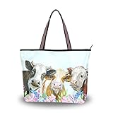 Weihnachtstasche Lustige Handtasche Weihnachts Tote Schultertasche für Frauen Mädchen, Kuh-Trag