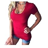 N\P Übergröße, einfarbig, schmale Passform, tiefer V-Ausschnitt, kurzärmeliges T-Shirt, Sommer-Top, Damen-Shirt, V-Ausschnitt, sexy Frauen, schmale Passform, T-Shirt Gr. Large, w