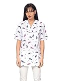 DINOZAVR Bruna Schlupfkasack Damen Medizinische Uniformen Kasacks Pflege Bunt V-Ausschnitt Schlupfjacke Motiv Kurzarm weiß/Muster 2XL